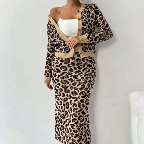 Brown Elegant Women's Leopard Print Casual Loose - Picture 5 of 6